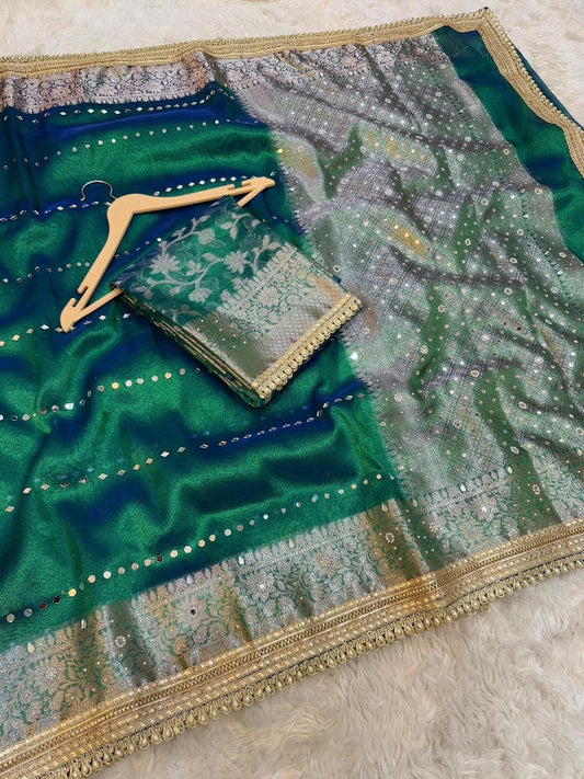 Bridal Tissue Saree with Lace & Stone Work