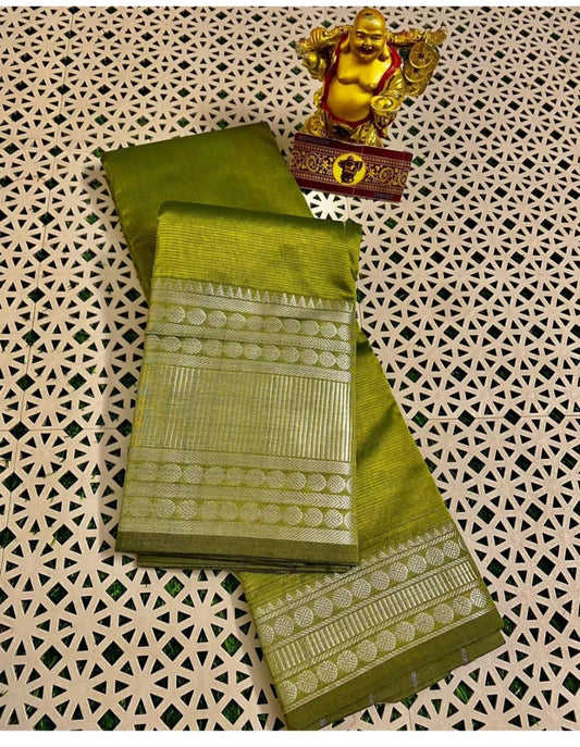 Maheshwari Silk Saree with Silver Zari Weaving Border