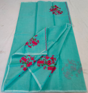 Kota Doria Saree with Hand Machine Embroidery Work