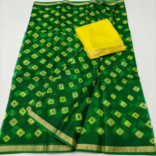 Kota Doria Pure Silk Saree with Hand Dye Bandhej