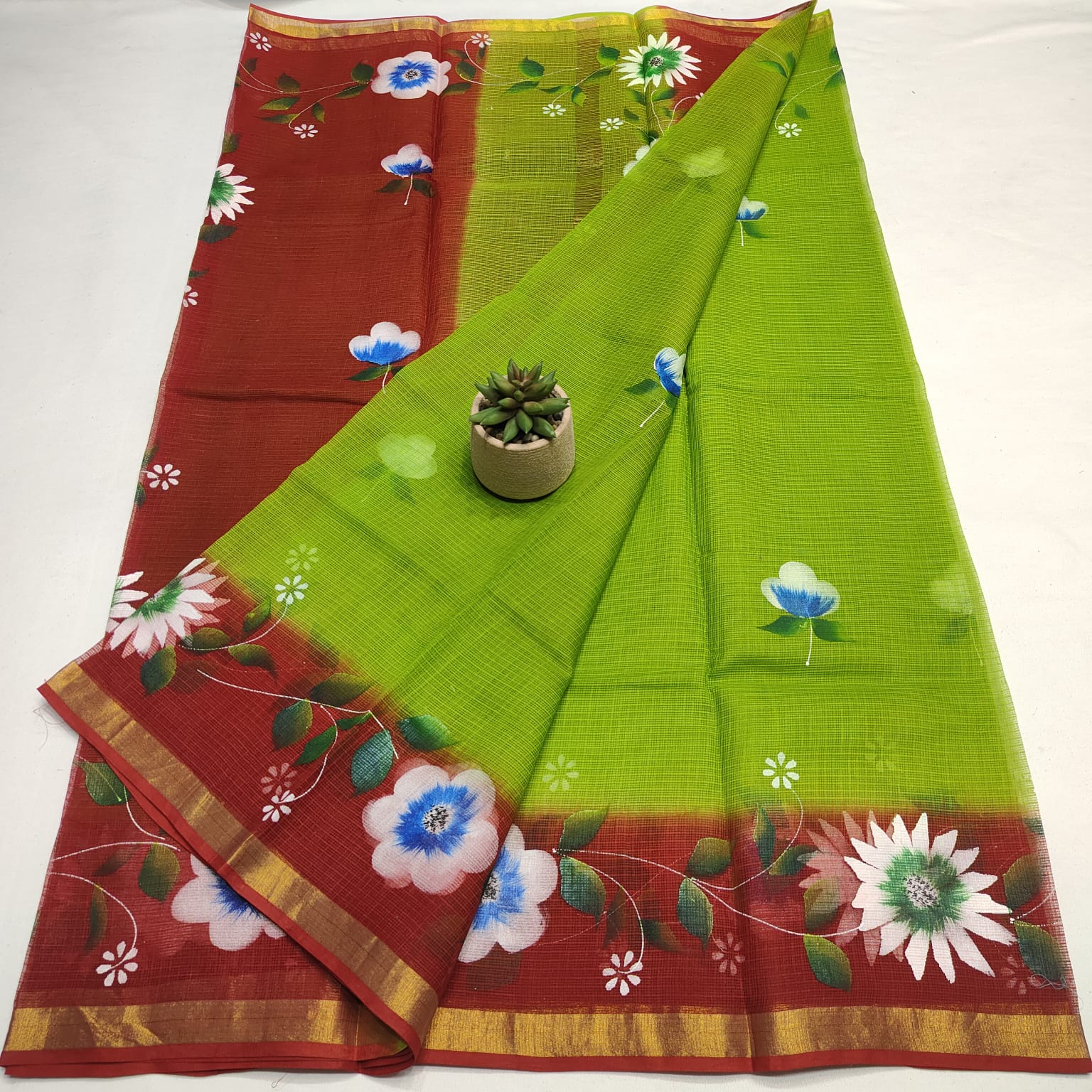 Kota Doria Pure Cotton Brush Paint Saree