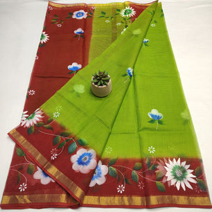 Kota Doria Pure Cotton Brush Paint Saree