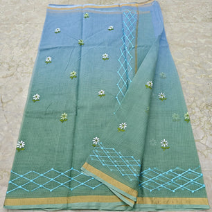 Kota Doria Pure Cotton Saree with Hand Machine Embroidery