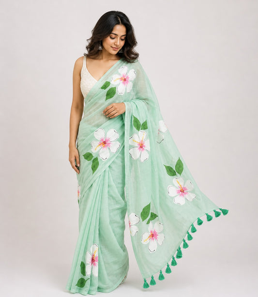 Mulmul Cotton Handprint Saree
