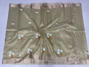 Kota Doria Semi Silk Embroidery Work Saree
