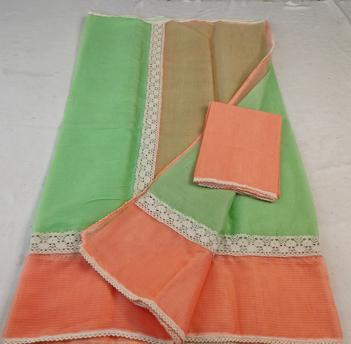Kota Doria Mix Cotton Hand Lace Work Saree