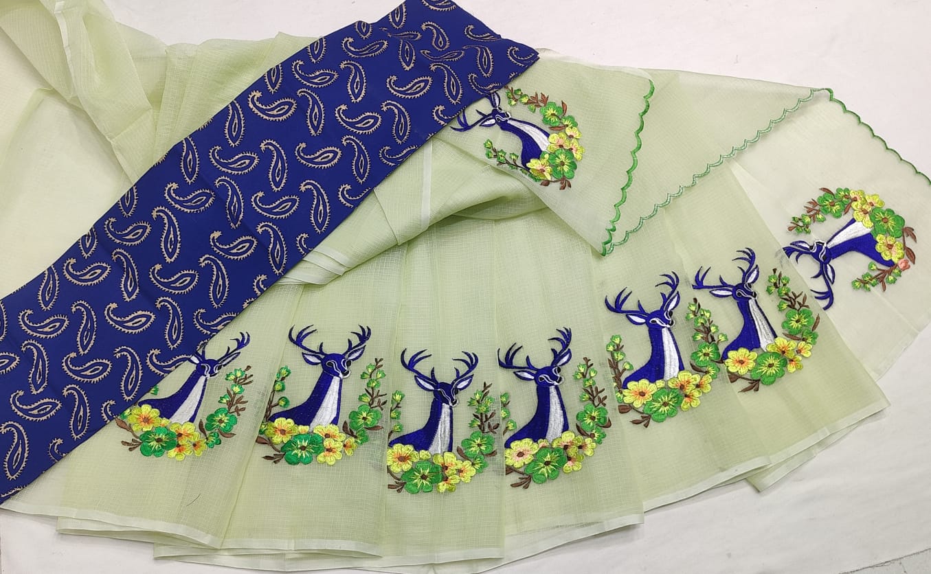 Kota Doria Mix Cotton Embroidery Saree