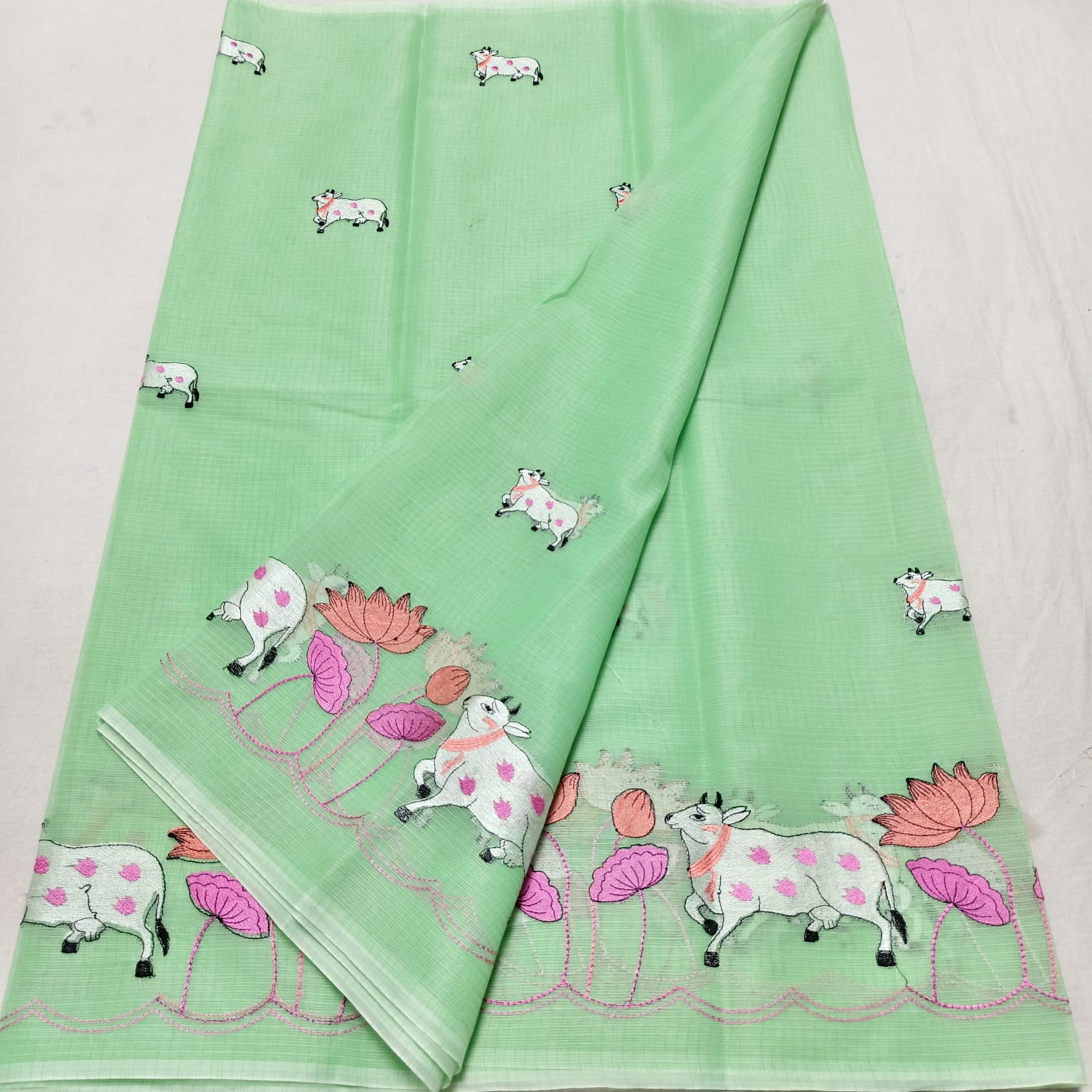 Kota Doria Saree with Pichwai Embroidery