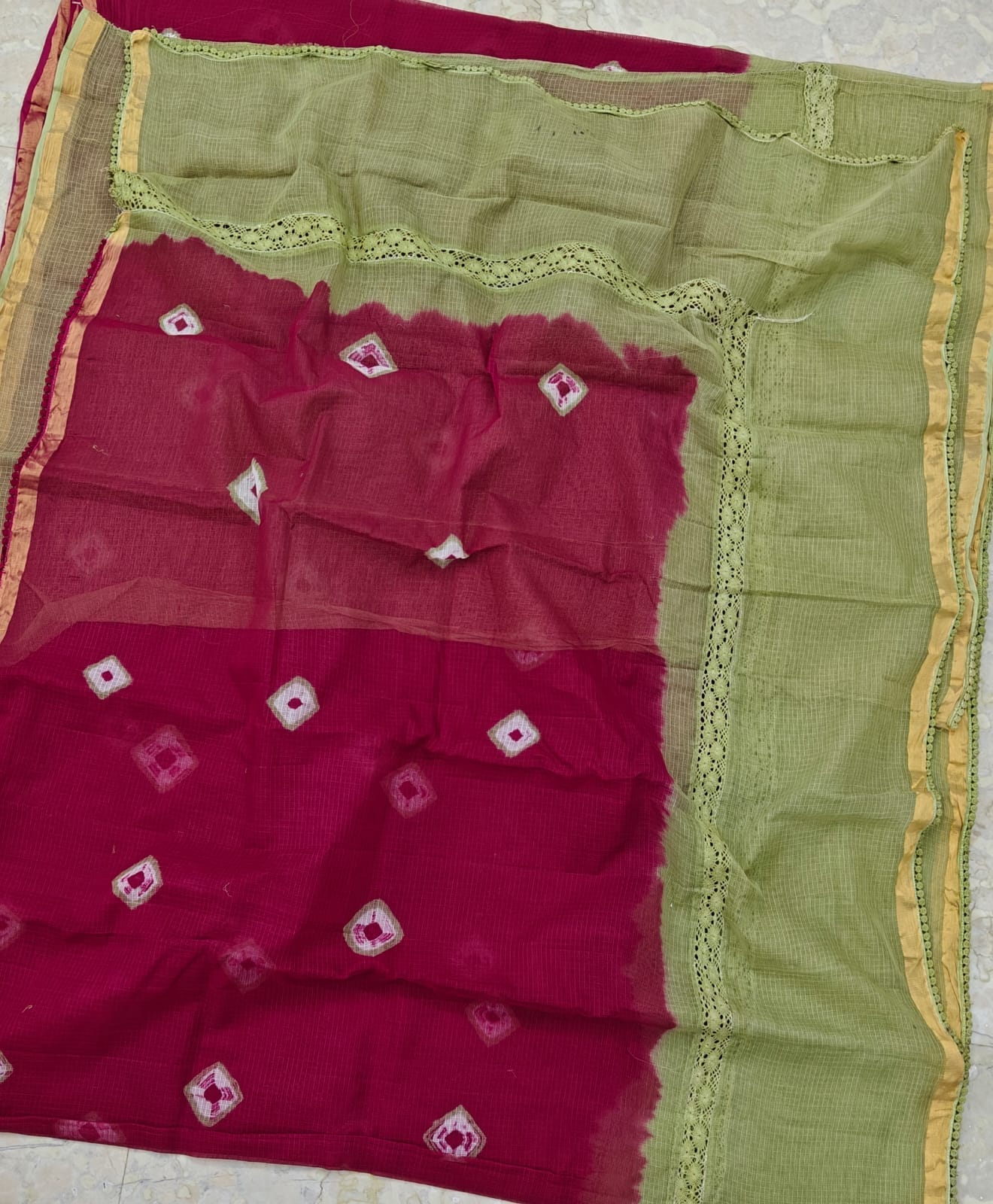 Pure Cotton Kota Bandhej Saree with Crochet Lace Work