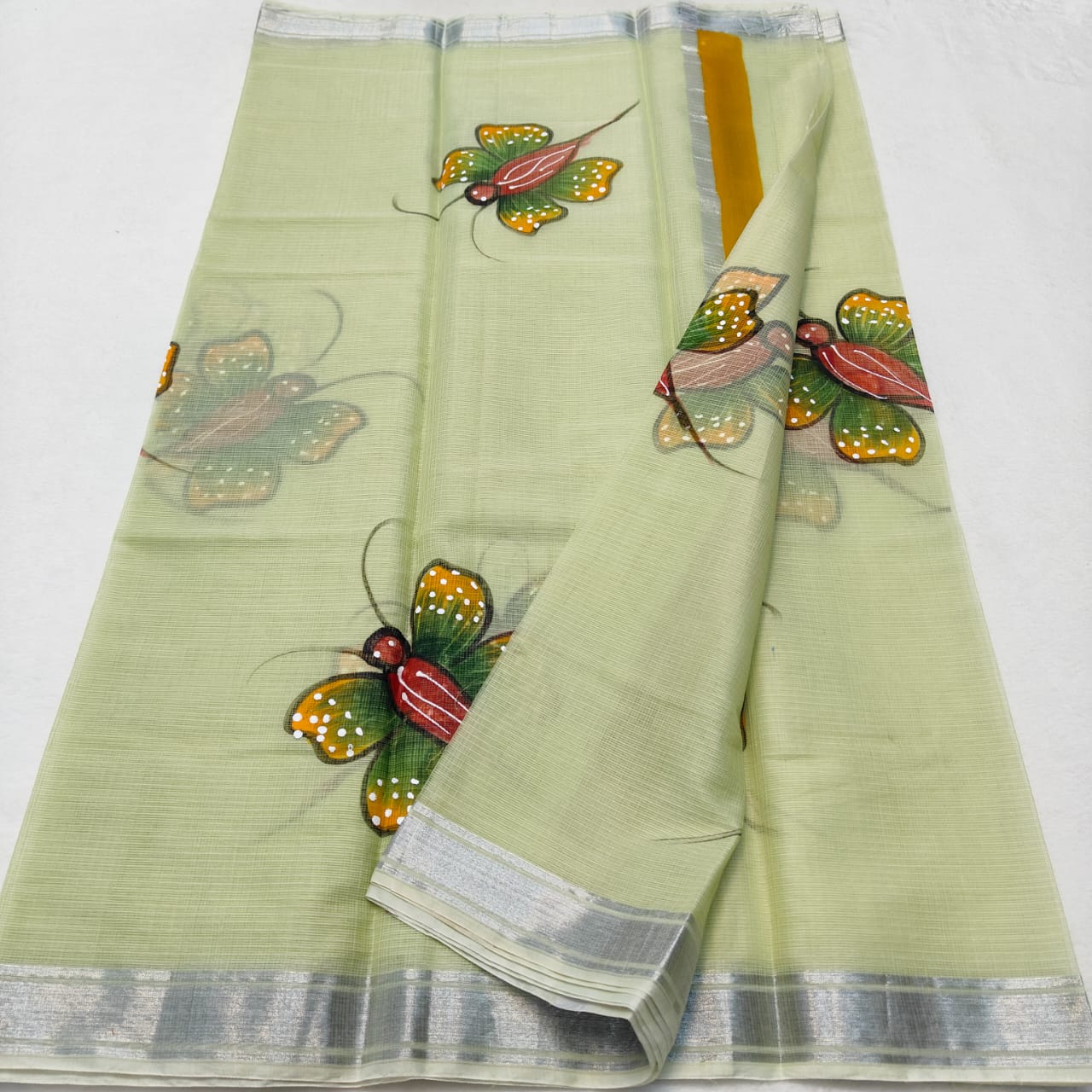Kota Doria Soft Cotton Hand Painted Saree