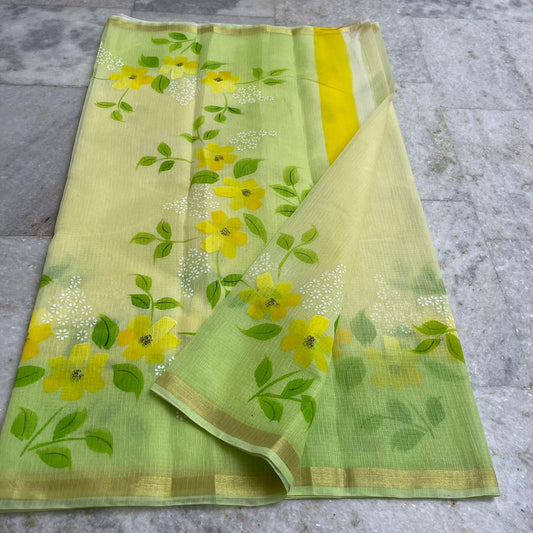 Kota Doria Hand Painted Saree