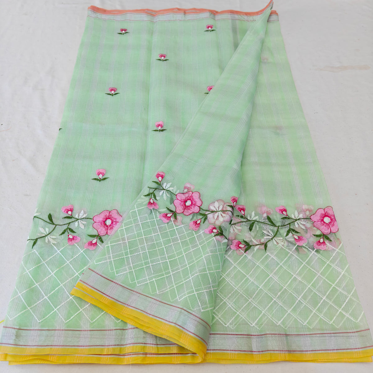 Kota Doria Mix Cotton Computerized Embroidery Saree