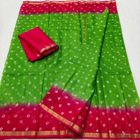 Kota Doria Pure Silk Saree with Hand Dye Bandhej