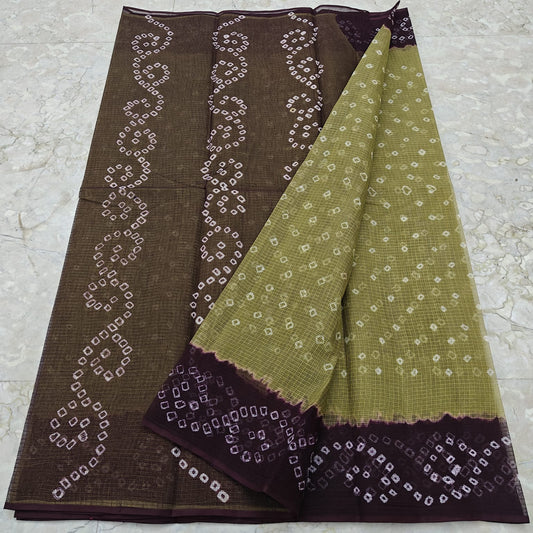 Kota Doria Pure Cotton Hand Tie & Dye Bandhej Saree