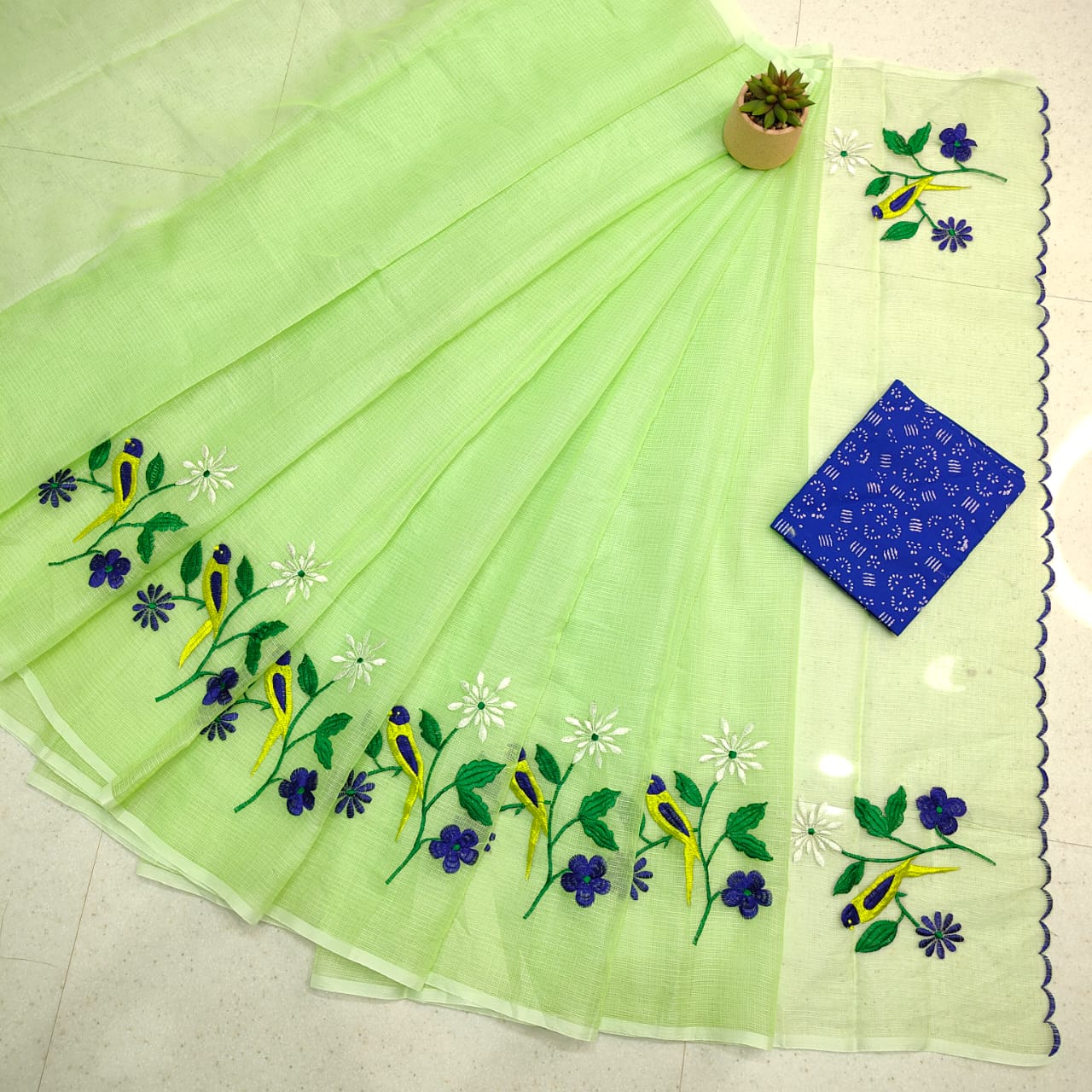 Kota Doria Saree with Embroidery