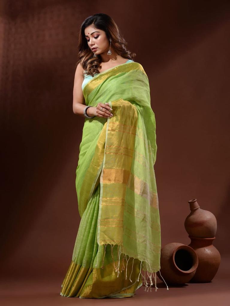 Linen Saree with Copper Zari Border