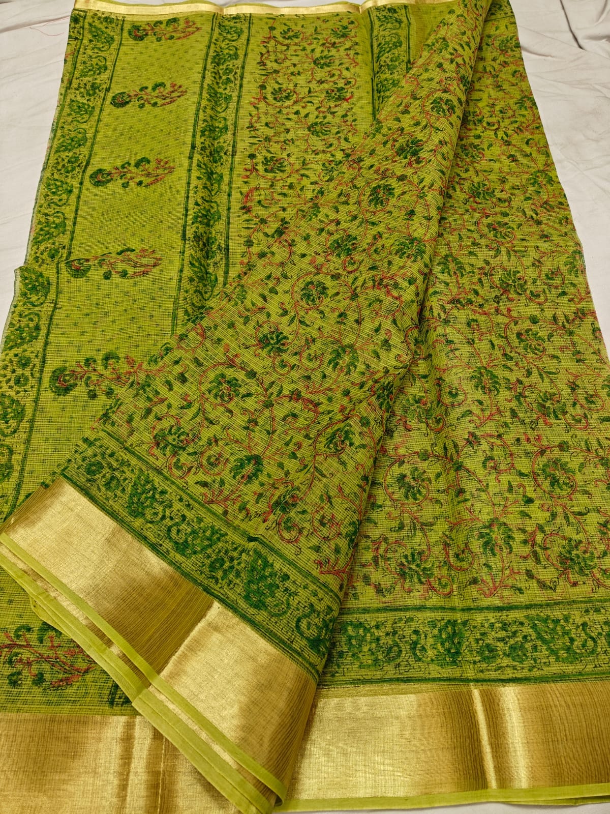 Kota Doria Pure Cotton Hand Dye with Hand Block Print Saree