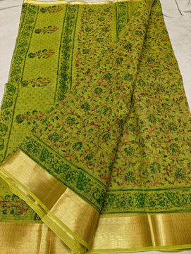 Kota Doria Pure Cotton Hand Dye with Hand Block Print Saree
