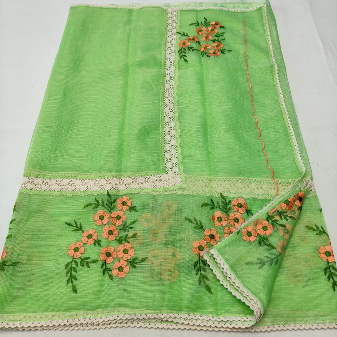 Kota Doria Crochet Lace Saree