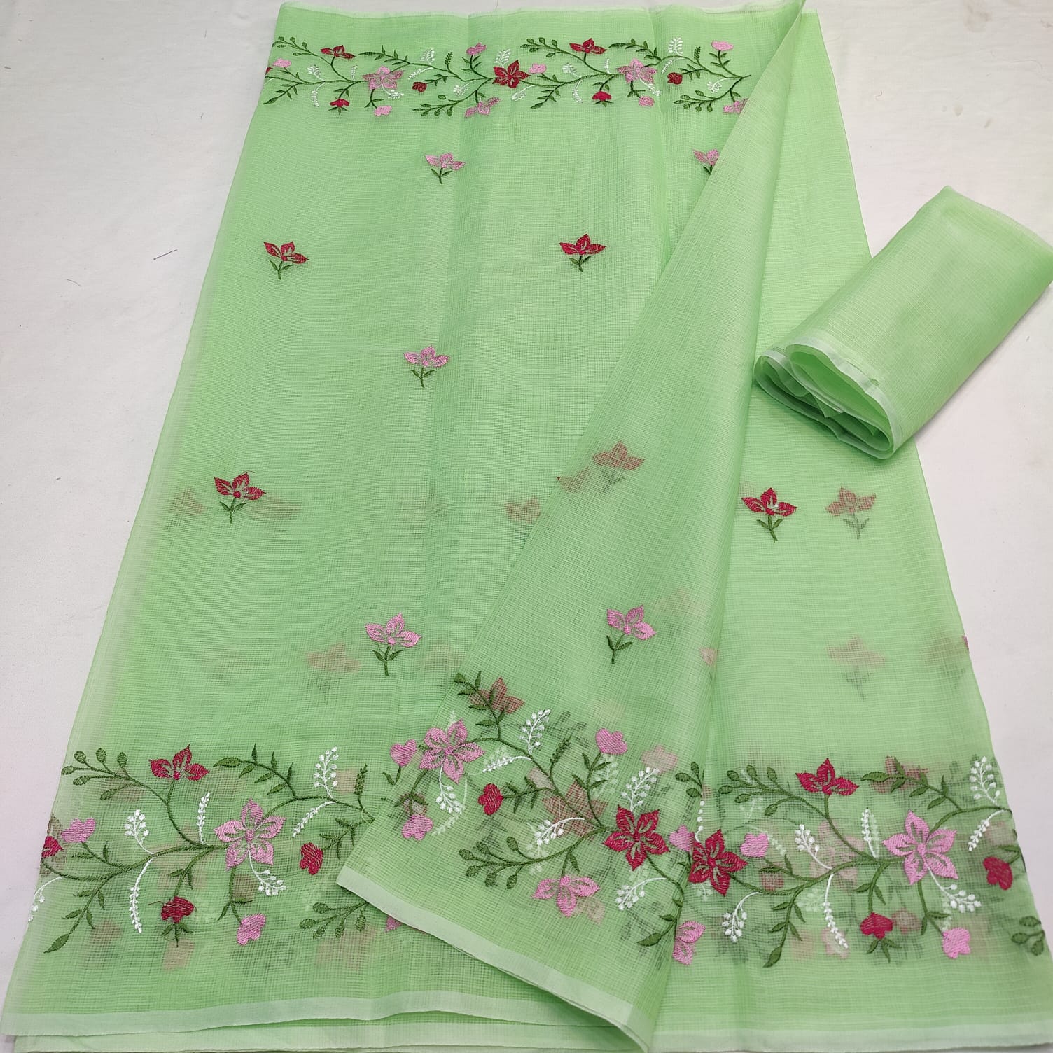 Kota Doria Embroidery Saree