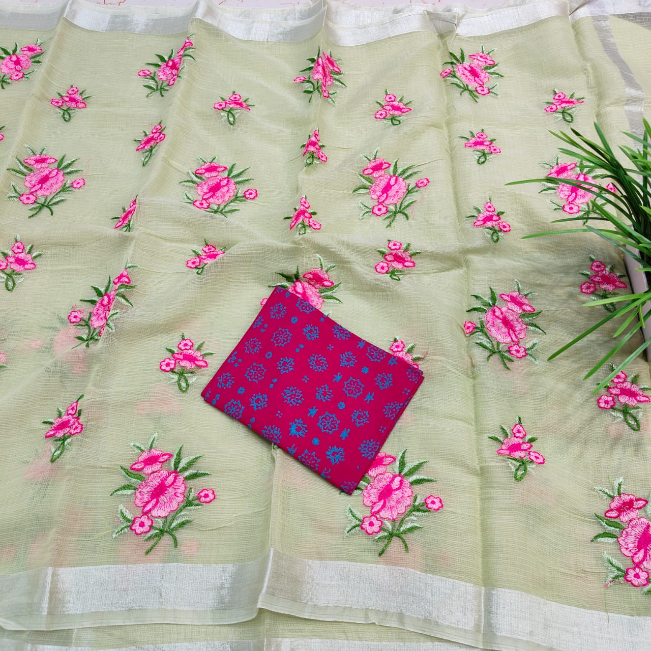 Kota Doria Embroidery Saree