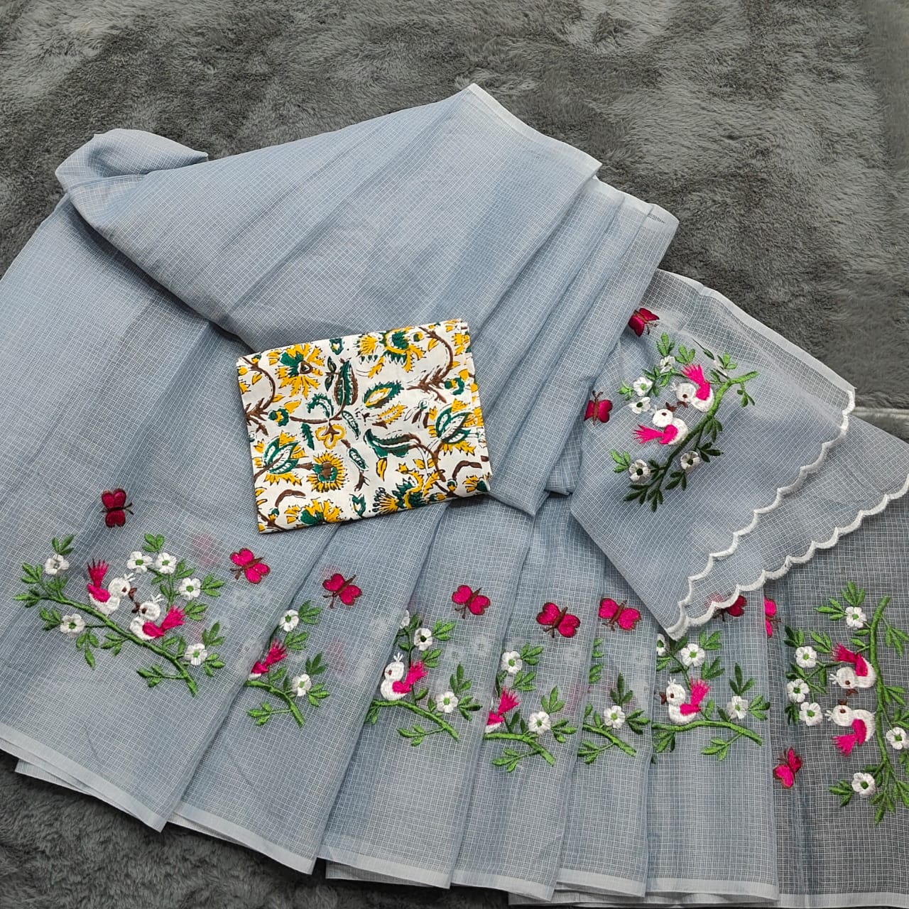 Kota Doria Embroidery Saree