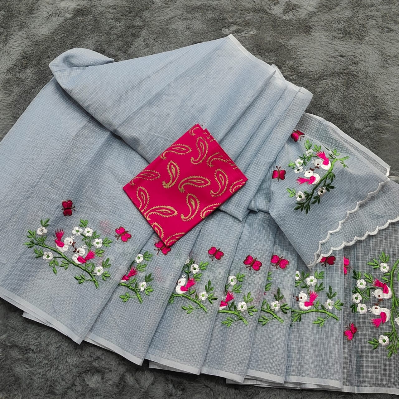 Kota Doria Embroidery Saree