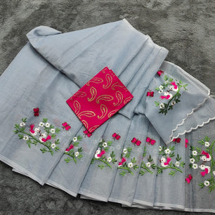 Kota Doria Embroidery Saree