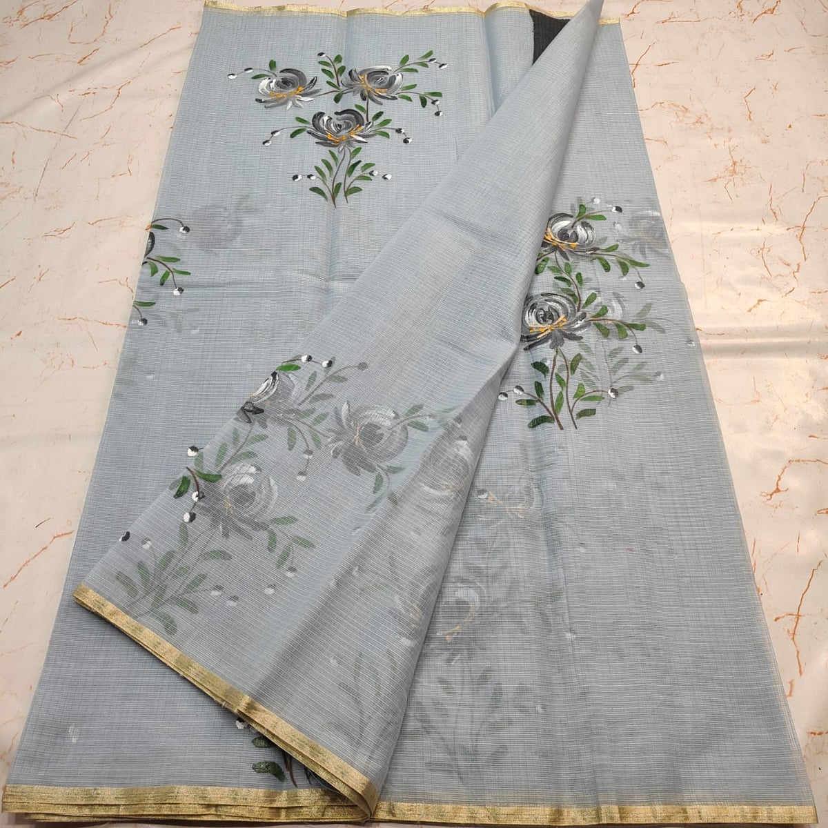 Kota Doria Mix Cotton Brush Paint Saree