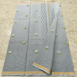 Kota Doria Pure Cotton Saree with Hand Machine Embroidery