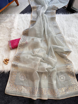 Kota Doria Jugnu Checks Saree With Gotta Patti Work