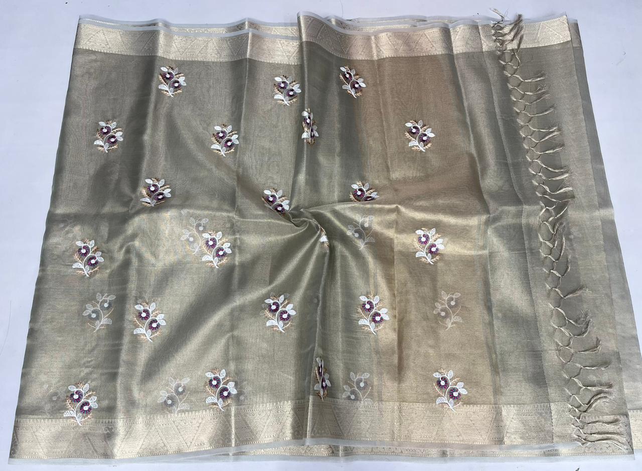 Kota Doria Semi Silk Embroidery Work Saree