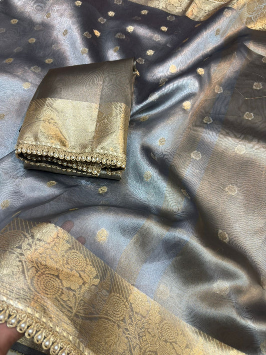 Tissue Silk Saree with Lace Work