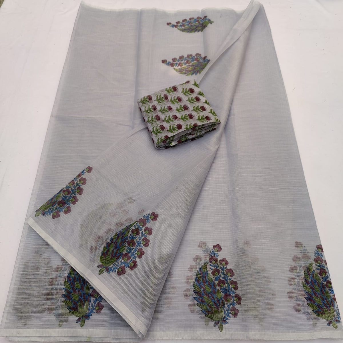 Kota Doria Mix Cotton Hand Block Printed Saree