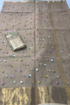 Pure Kota Doria Cotton Embroidery Saree