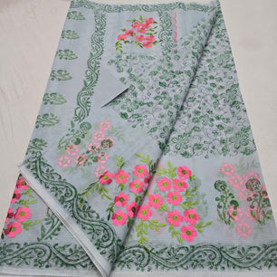 Kota Doria Embroidery Saree with Hand Block Print