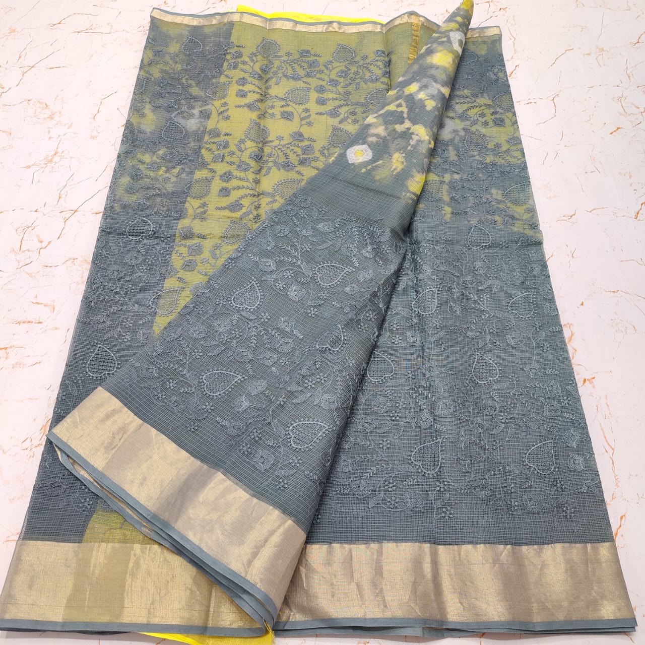 Pure Cotton Kota Doria Saree with Self Embroidery