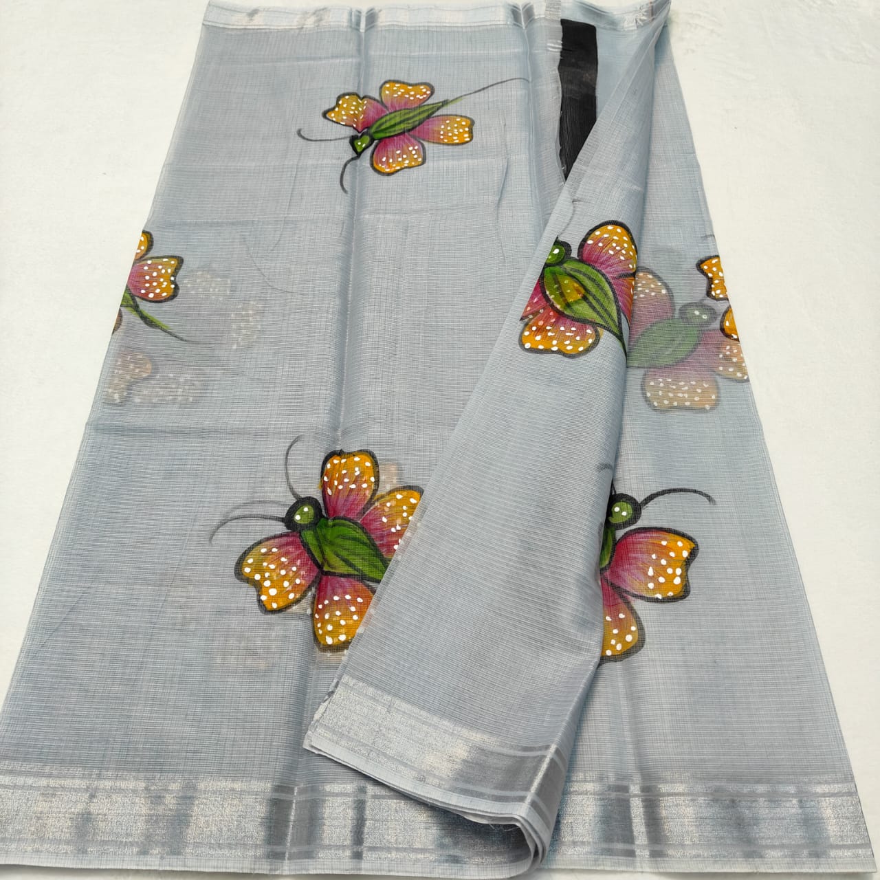 Kota Doria Soft Cotton Hand Painted Saree