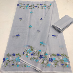 Kota Doria Embroidery Saree