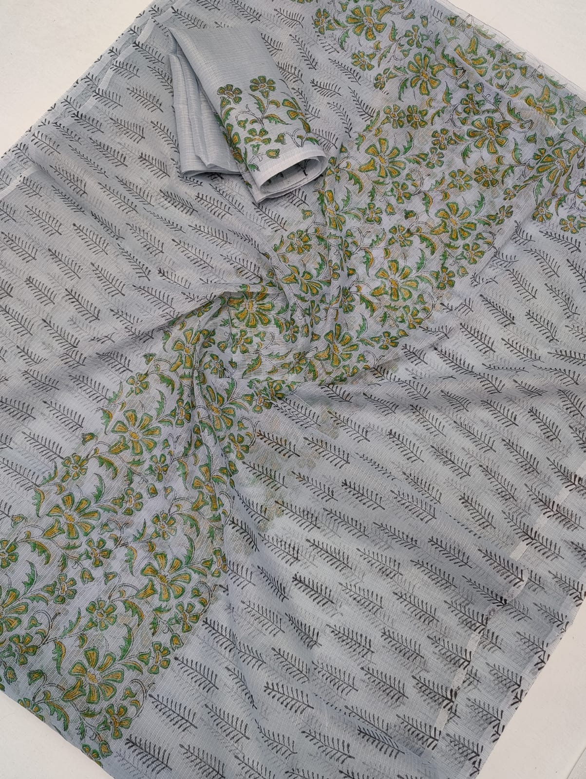 Kota Doria Soft Cotton Hand Block Printed Saree
