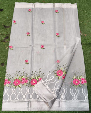Kota Cotton Embroidery Work Saree