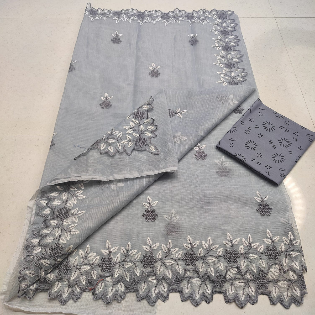 Kota Doria Mix Cotton Computerized Embroidery Saree