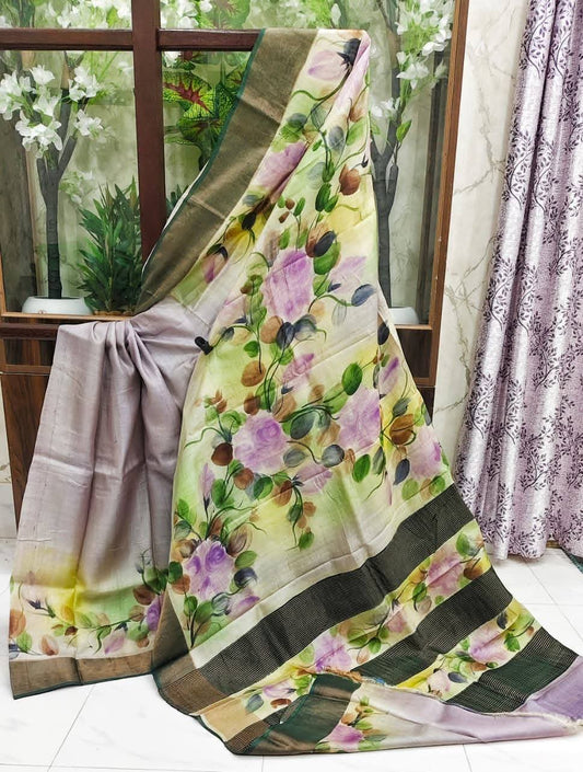 Hand Painted Pure Tussar Silk Saree