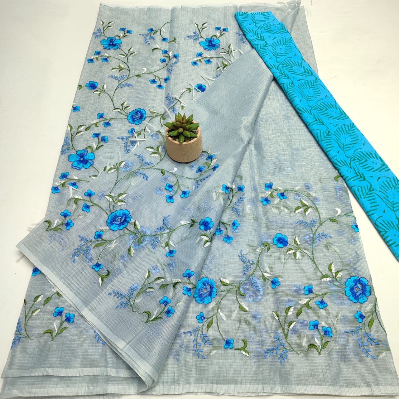Kota Doria Embroidery Saree