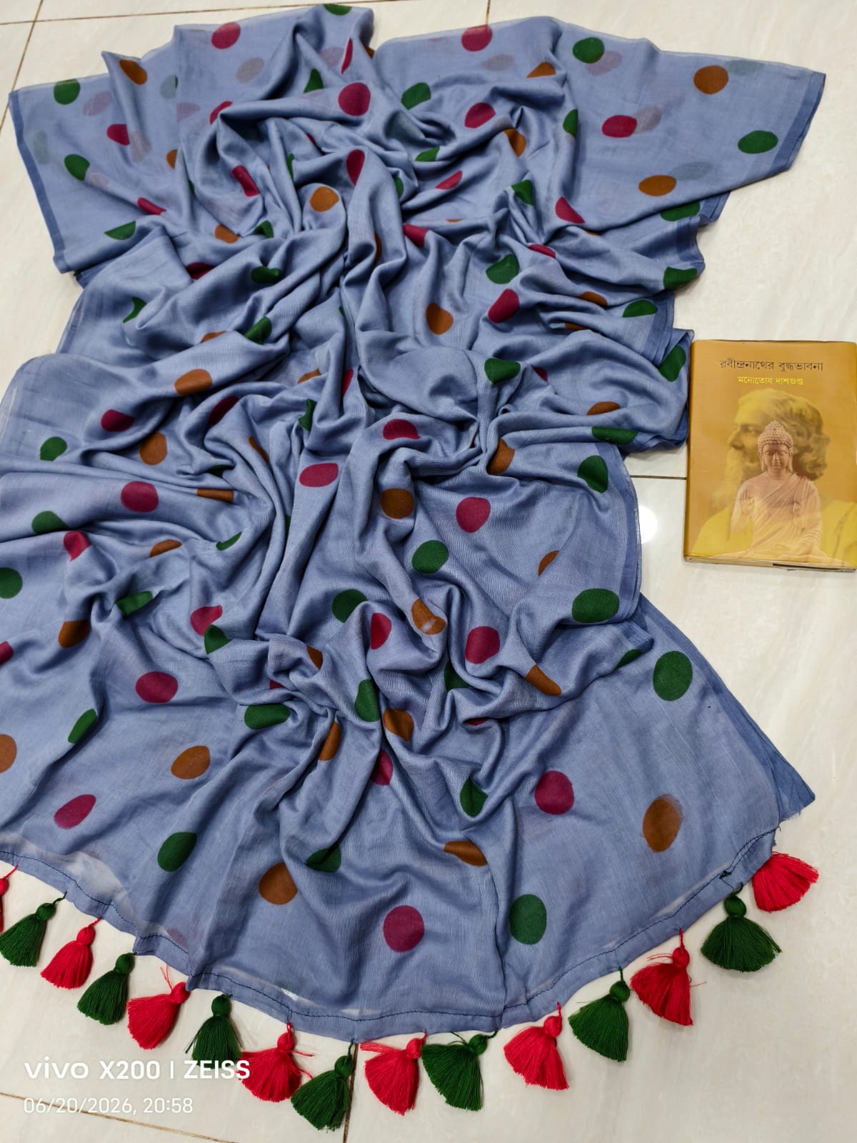 Multicolor Mulmul Cotton Saree