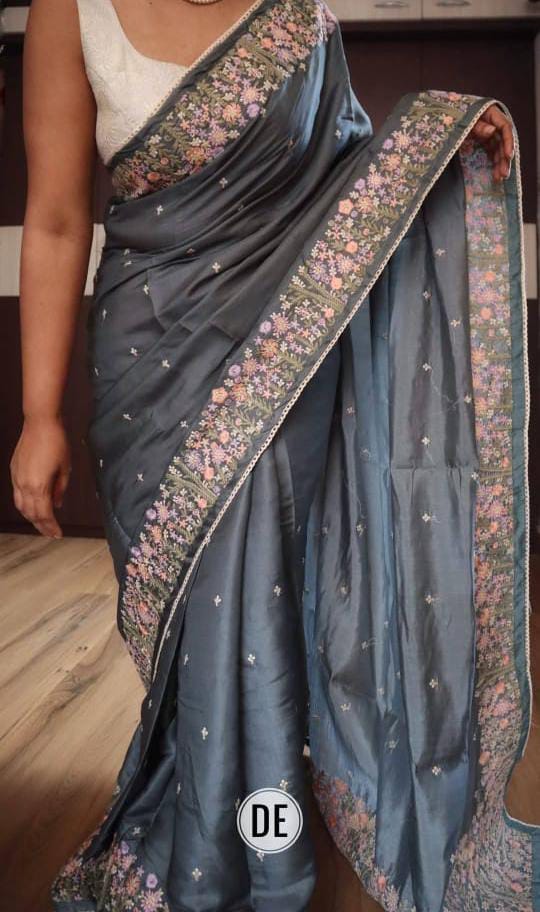 Tussar Munga Silk Embroidery Saree