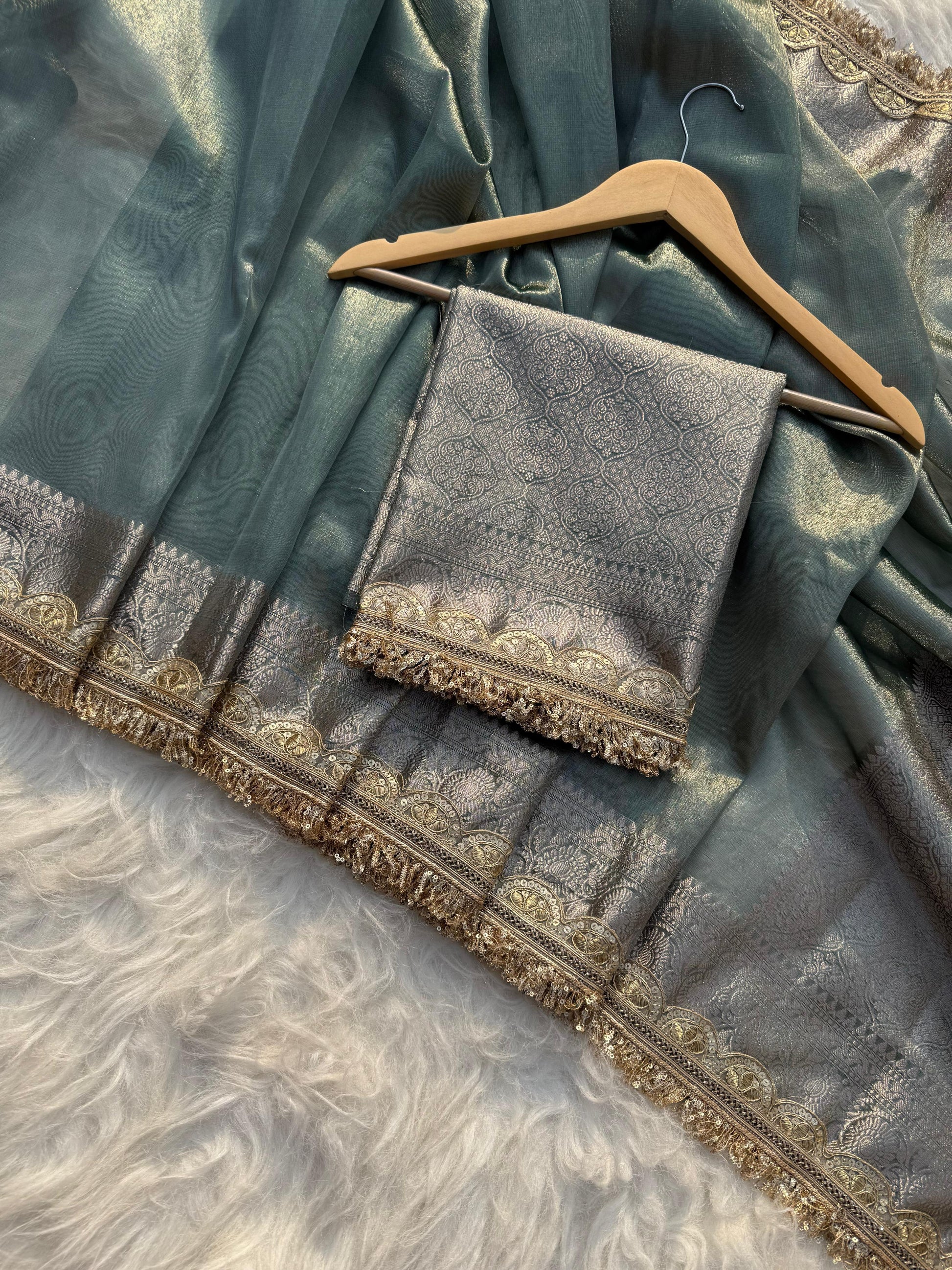 Tissue Silk Saree with Lace Work