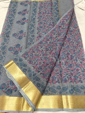 Kota Doria Pure Cotton Hand Dye with Hand Block Print Saree