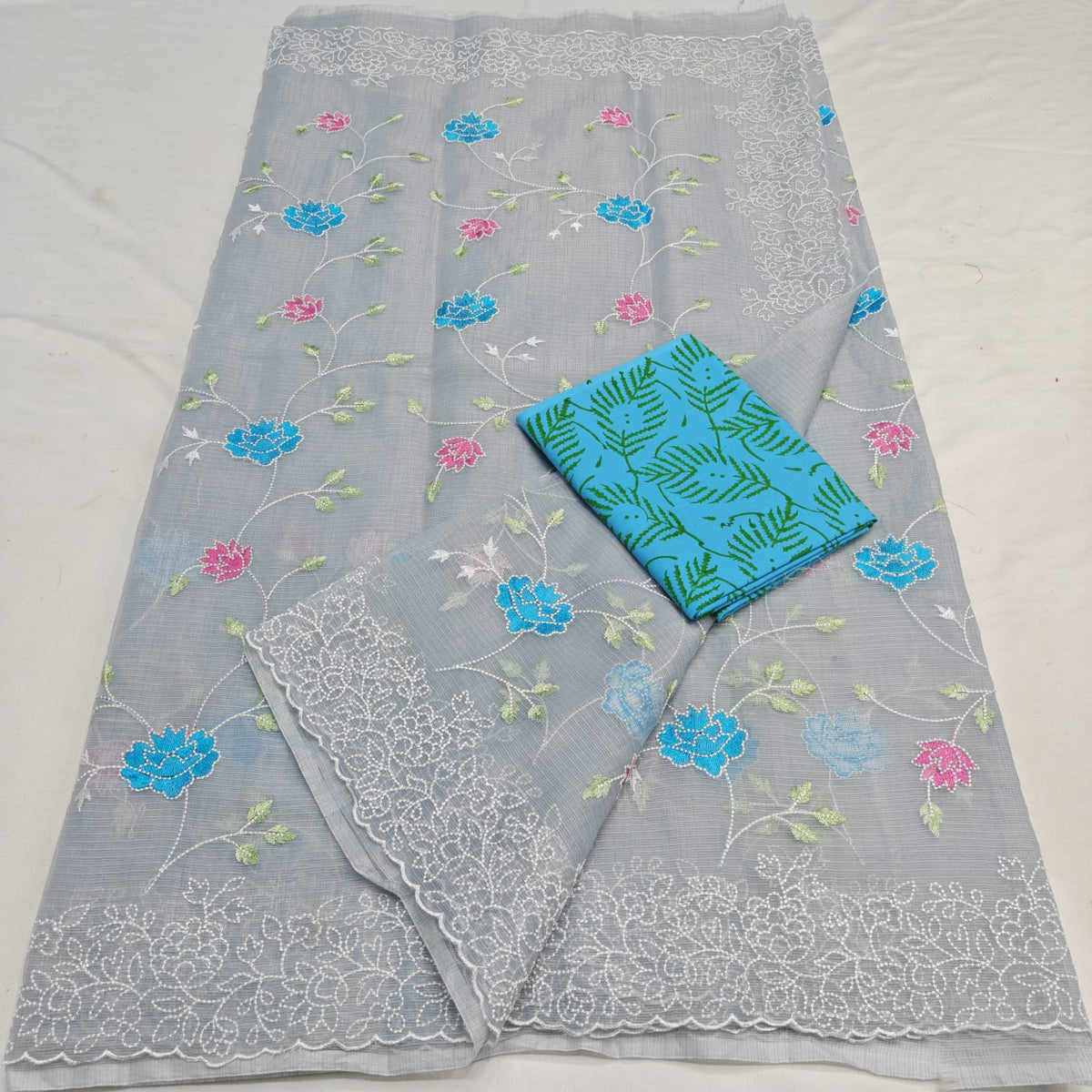 Kota Doria Mix Cotton Saree with Embroidery