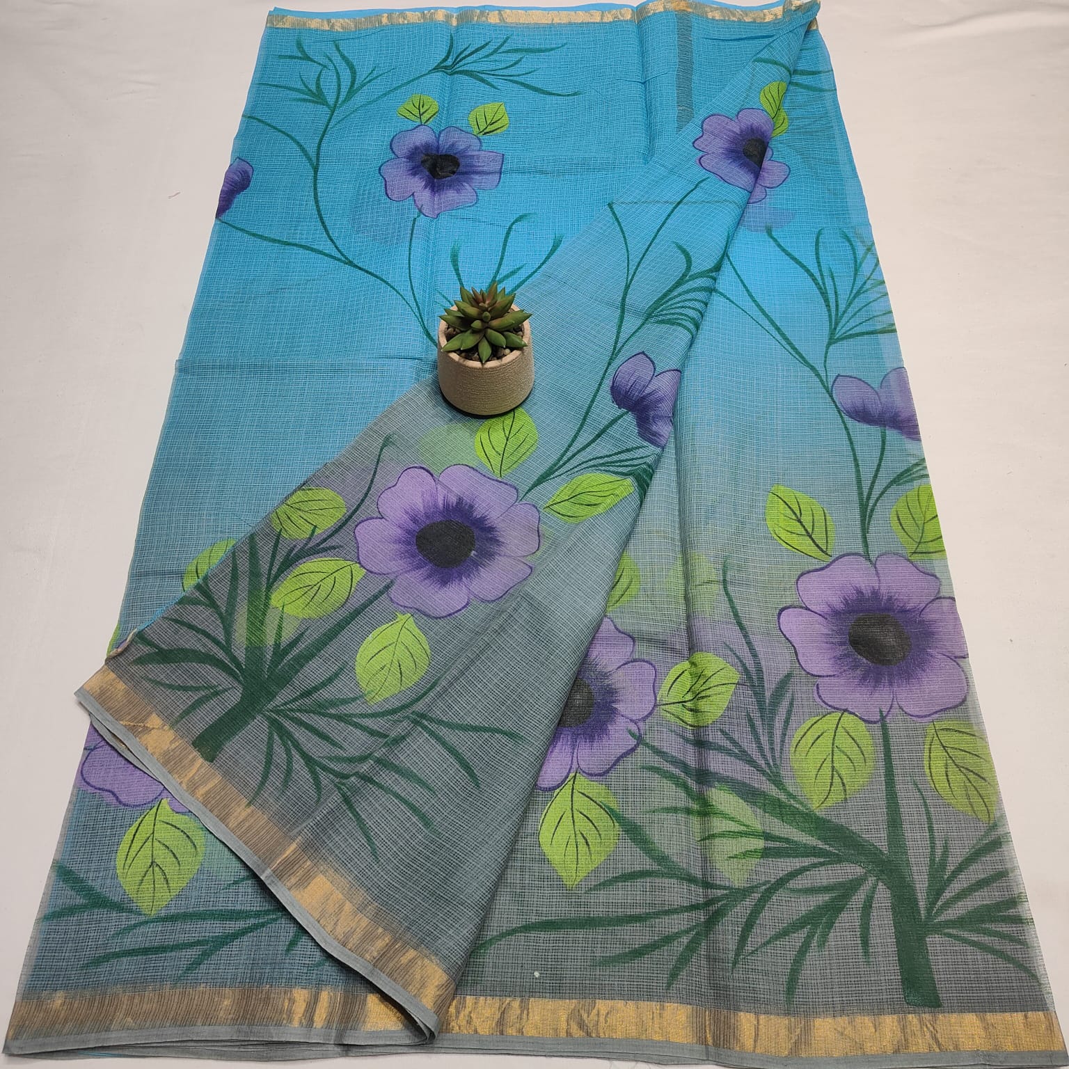 Kota Doria Pure Cotton Brush Paint Saree